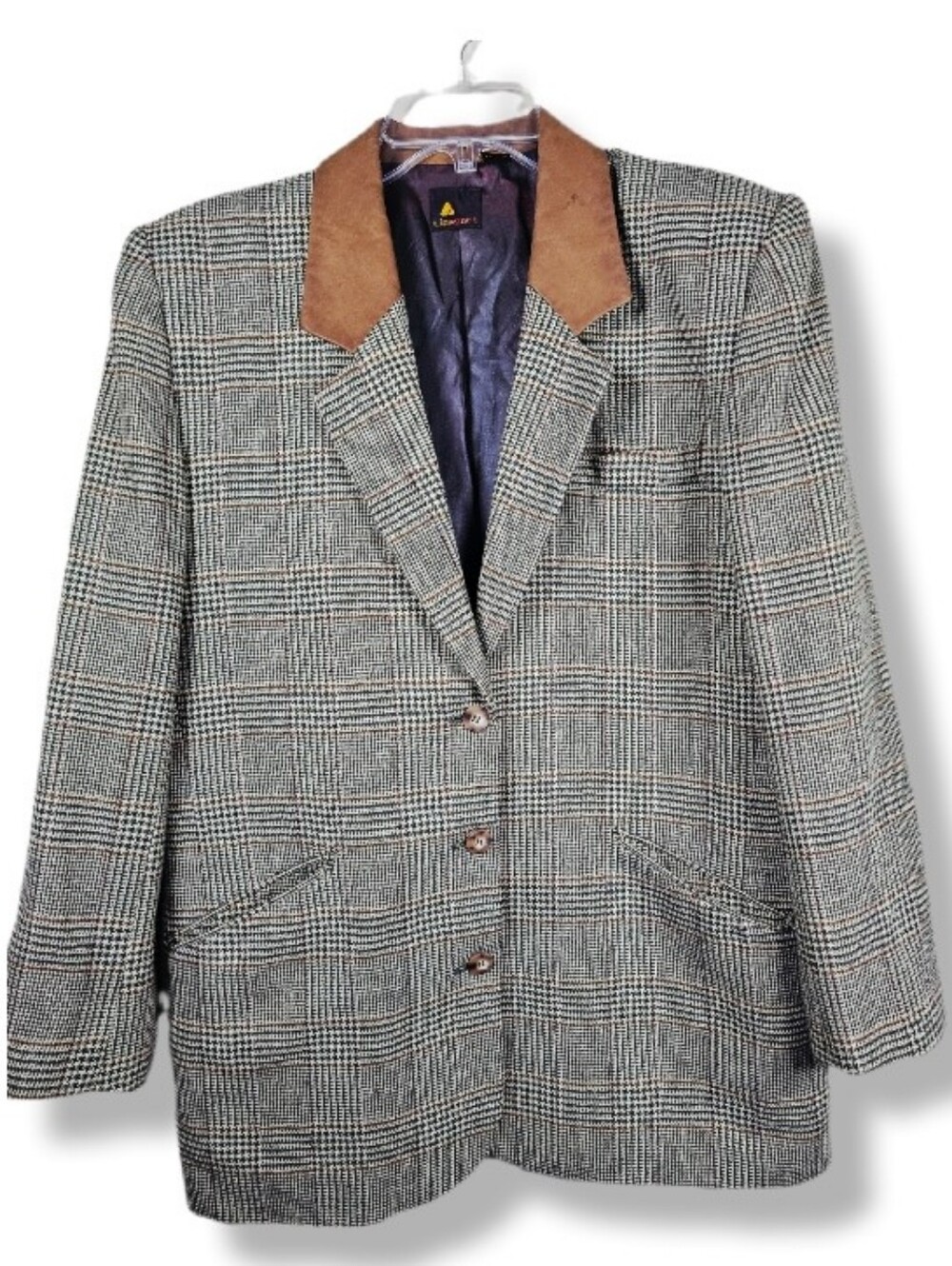 VTG Liz Sport Plaid Houndstooth 90s Wool Blazer Jacket Academia Size 12